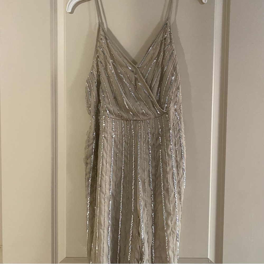 NWT beaded jumpsuit sequin cream pants romper size small vintage inspired